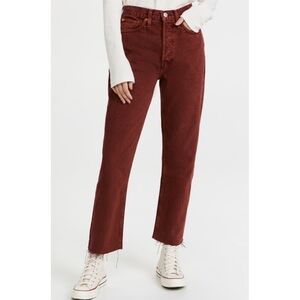 NWT Re/Done Raw Hem 70s Crop Boot Jeans In Washed Brick